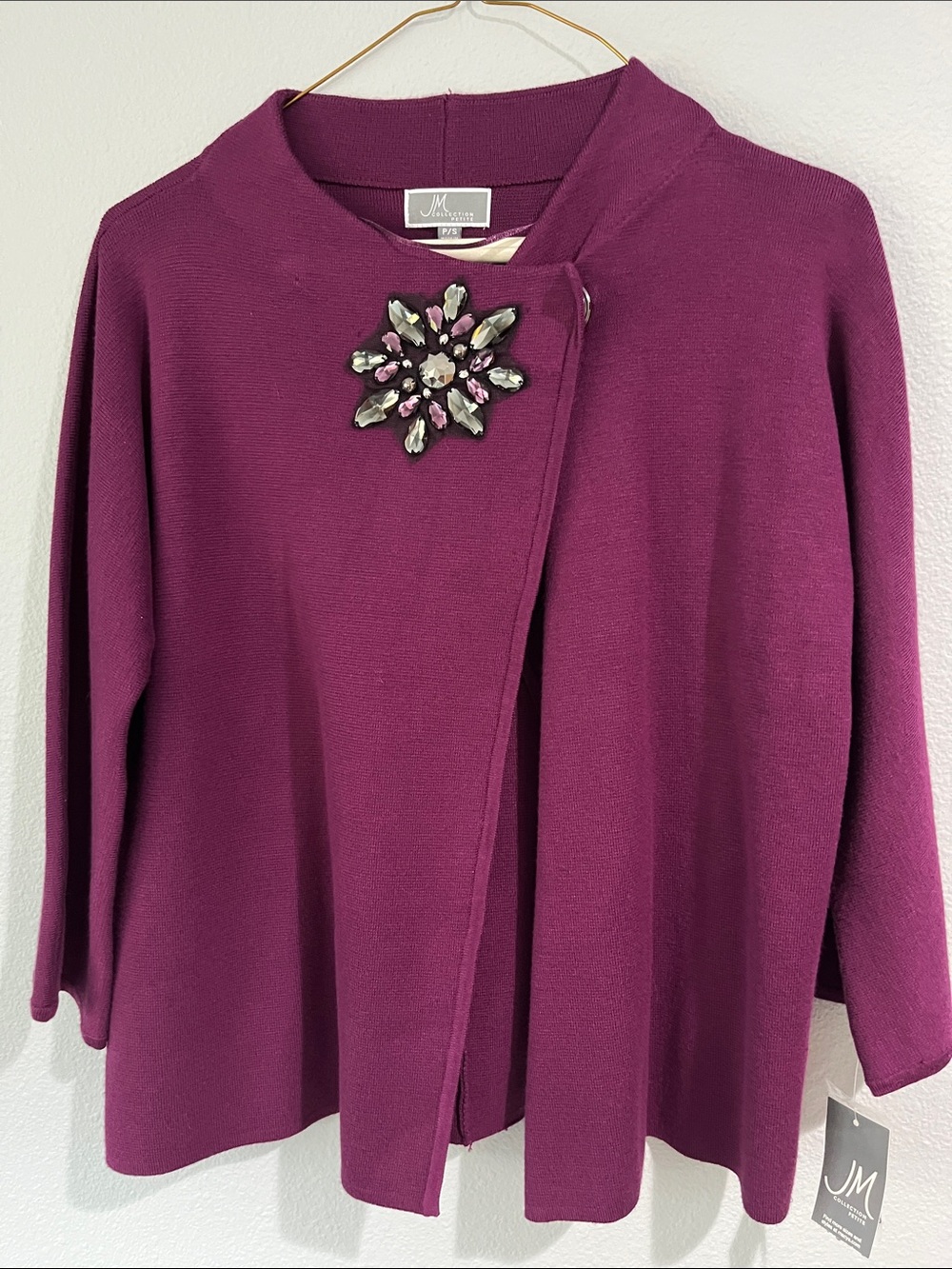NWT JM Collection Plum Jewel-Embellished Cardigan